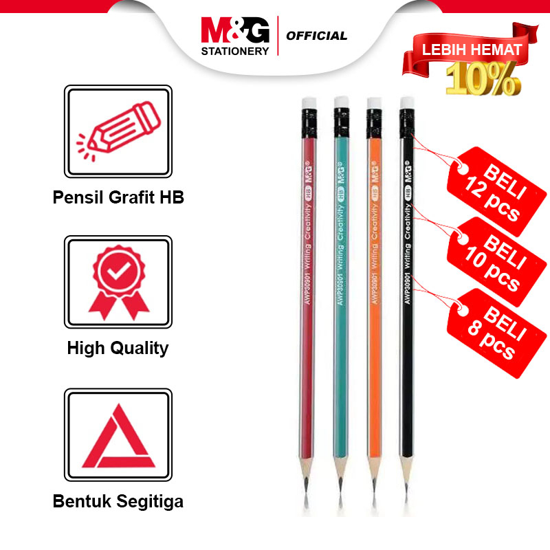 

M&G Pensil/Pencil HB DAN 2B Plus Penghapus Desain Classic Segitiga 8 & 10 & 12 pcs hemat 5%