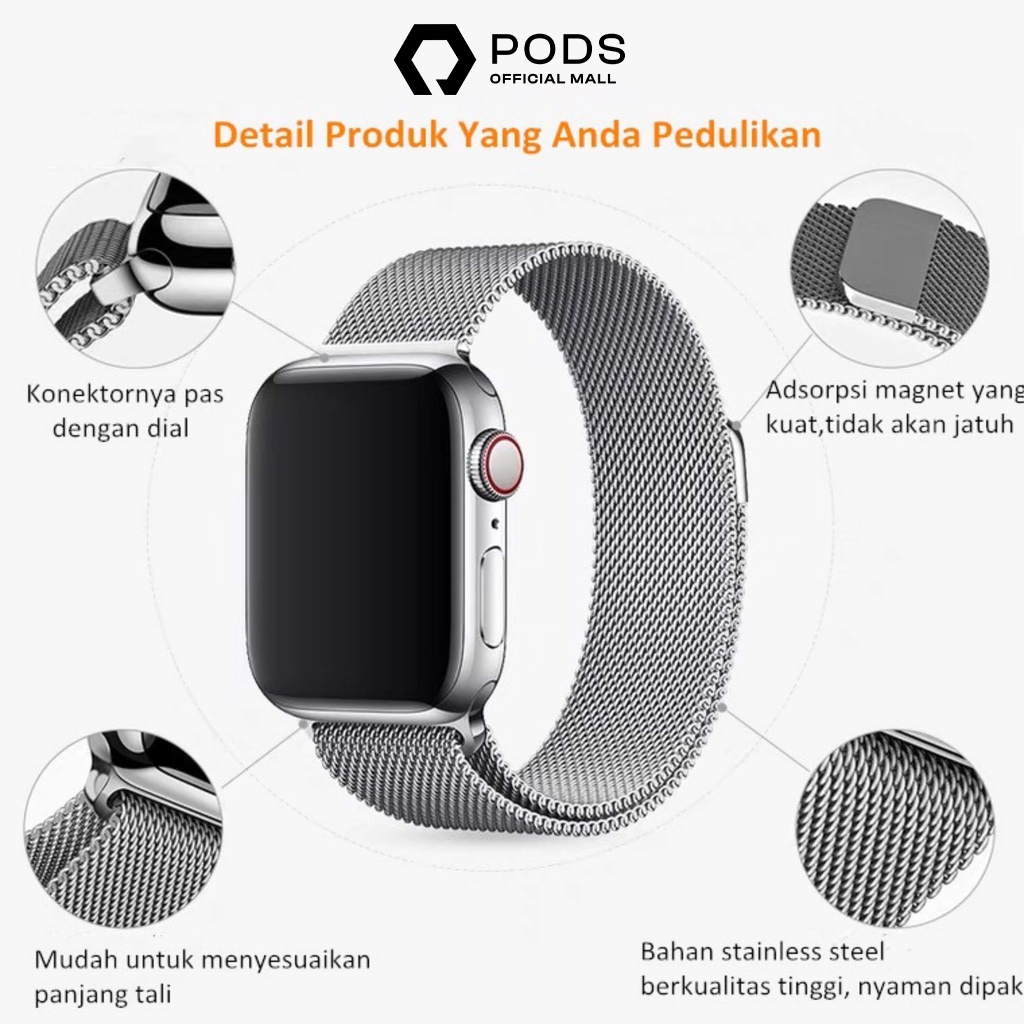 STRAP Milanese Loop Stainless Steel - Strap for iWatch &amp; Apple Watch - by PodsIndonesia