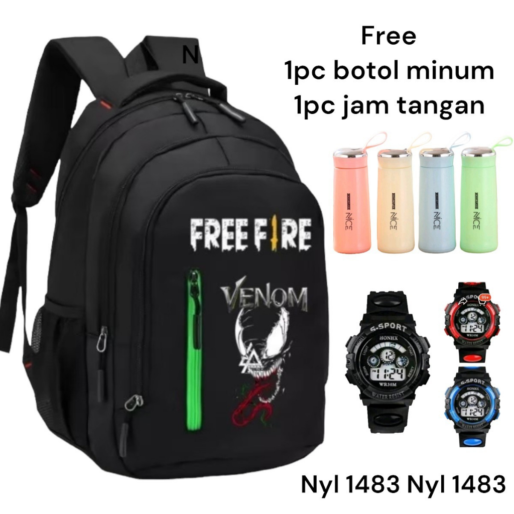 Tas Ransel Anak Laki-Laki Karakter Free Fire Venom 3in1 / Tas Ransel Sekolah Anak Laki Laki Free Fire Venom Terbaru Terlaris Terkeren / Bisa Bayar Ditempat (COD )