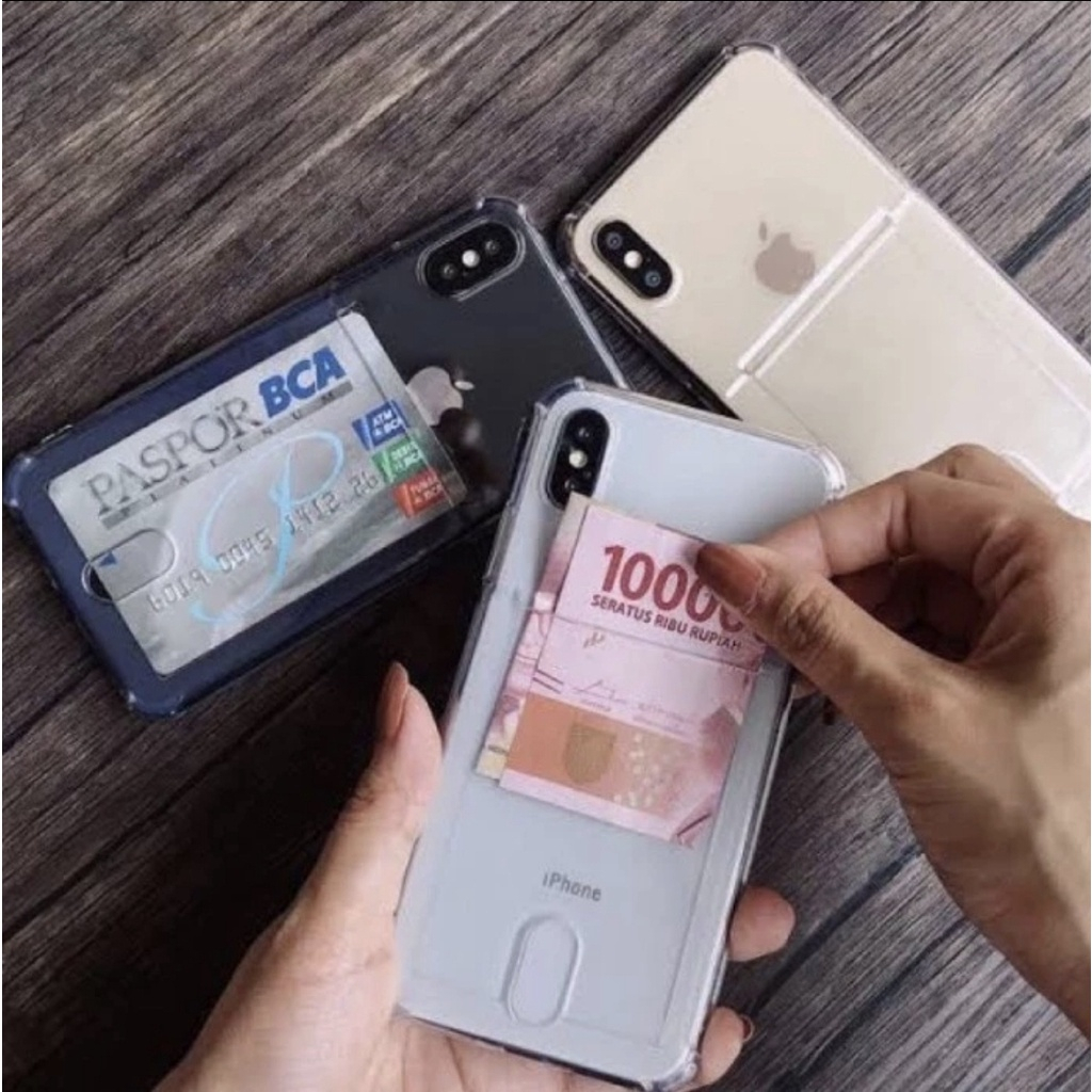 SLOTCARD Soft Case BENING OPPO Reno8 8-5G 8Z 8Pro Reno 7 7-5G 7Z Reno6 4G 6-5G Reno5 5F Reno4 Casing Slot Tempat Kartu CARD Softcase CLEAR Airbag Four Air bag Silicone Kondom Karet TPU Plastik Plastic warna Transparant Transparent Reno Z 5 F 4 6 7 8