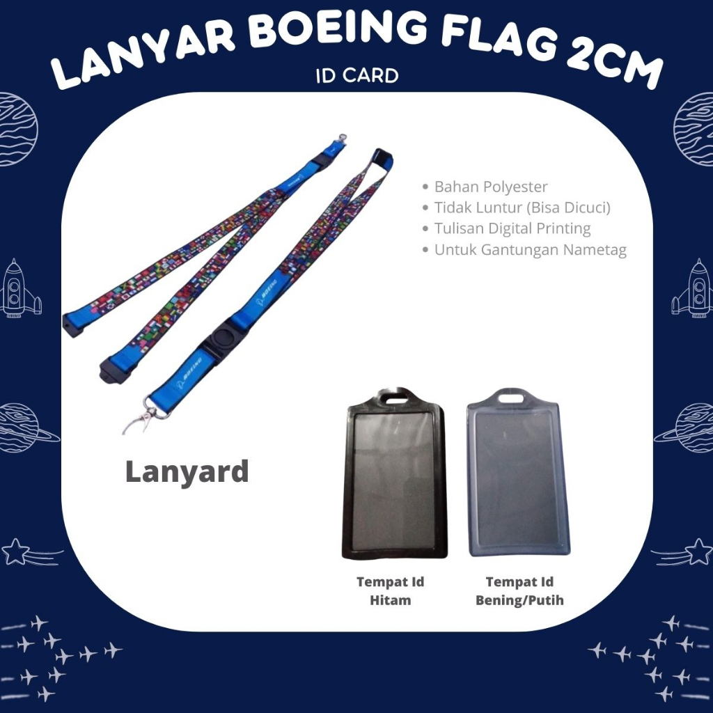 

Boeing Flag 2cm ORIGINAL + COVER 2 SLOT Gantungan ID kantor / Lanyard Id Card BEST SELLER ANTI LUNTUR BISA COD