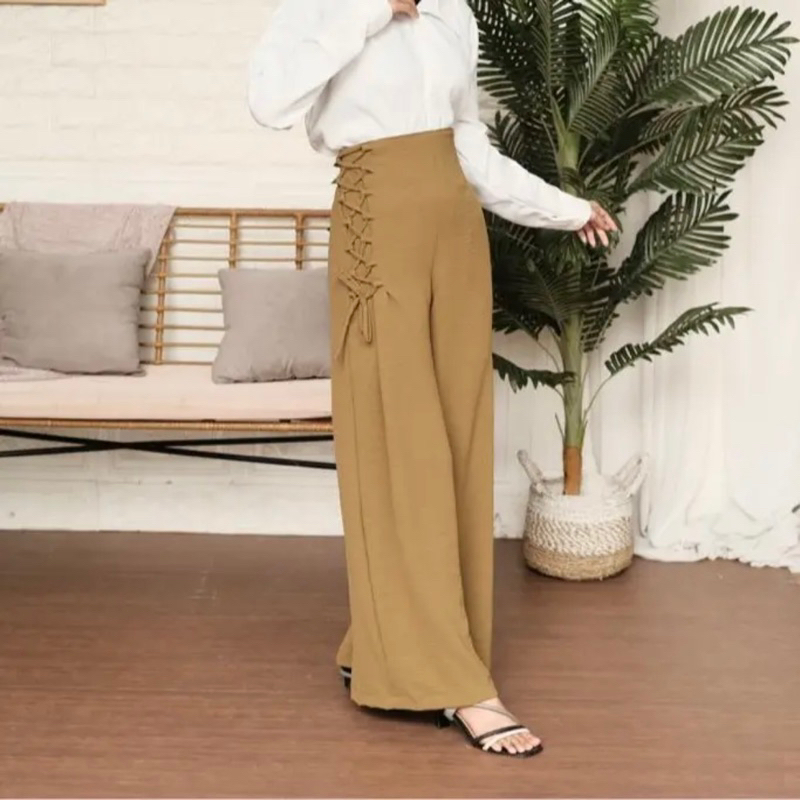 ALICE PANTS KULOT CRINKLE HIGHWAIST - Cirebon Cloth | KULOT TALI SIMPUL KOREAN STYLE | LOOSE PANTS