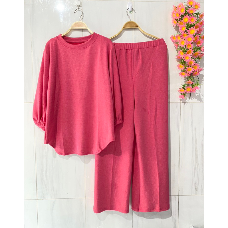 setcel kaos knit aster oversize setcel wanita setelan celana wanita kaos knit