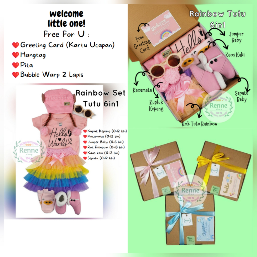 RENNESHOP - COD - Hampers Baby / Hampers Bayi / Kado Bayi / Baju Bayi / Gift Box Baby (Set Rainbow, Boy &amp; Girl)