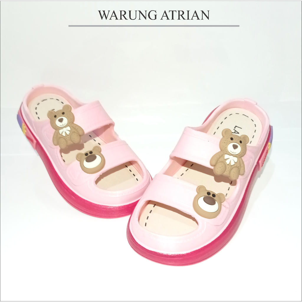 SENDAL IMPORT ANAK PEREMPUAN MOTIF BEAR BERUANG BARU BAN DUA / SENDAL IMPORT