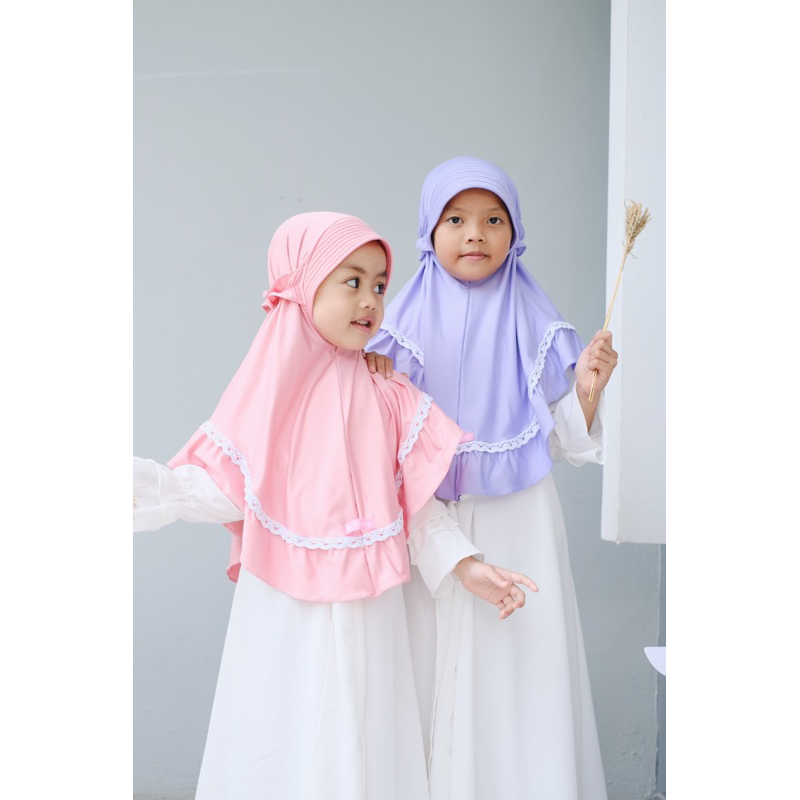 Ghayda Bergo Anak / bergo pad renda anak / kerudung renda / bergo jersey anak