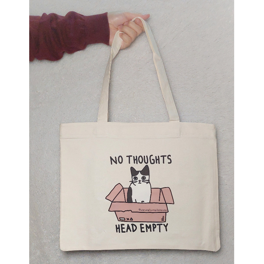 Tote bag WKK - No Thoughts Cat (Sapi) Tas Kucing Lucu Hitam Putih