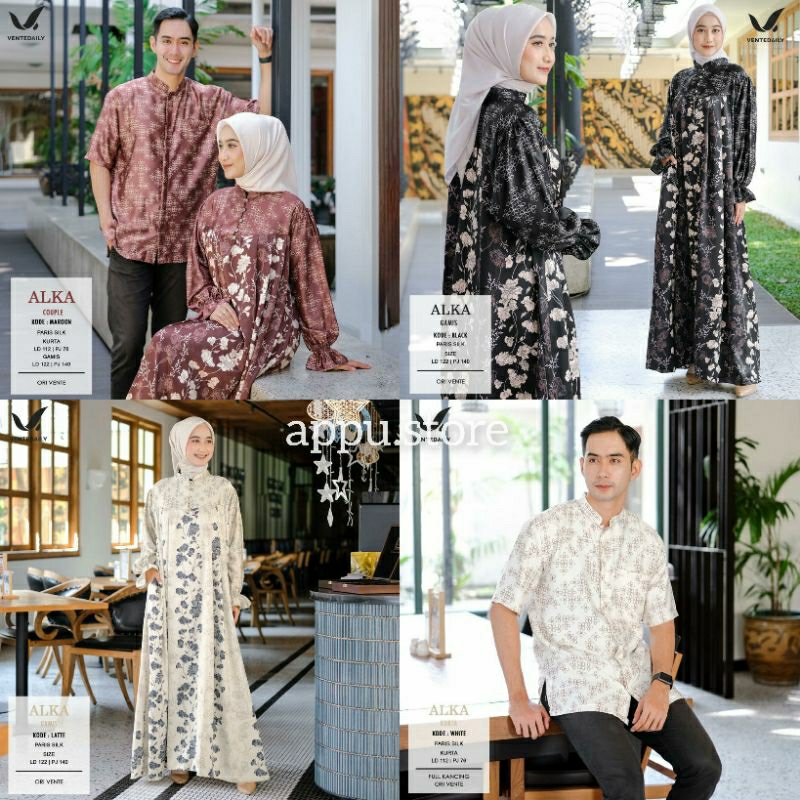 Vente Daily Alka Couple Set Jumbo Satin Silk Premium Motif Print Batik / Baju Pasangan Kondangan Kek