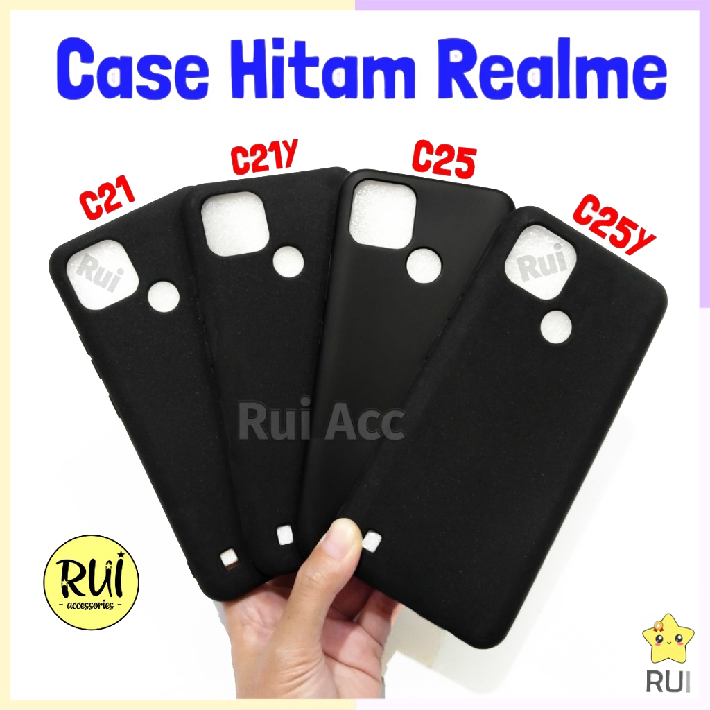 Case Hitam Realme C21 C21Y C25 C25Y Black Matte Softcase Polos Slim Silikon HP Lentur Rui