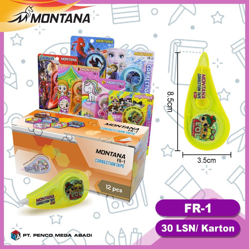 (SUN) CORRECTION TAPE / TIP EX KERTAS MONTANA FR-1 / TIPE X PITA KOREKSI / TIPEX ROLL