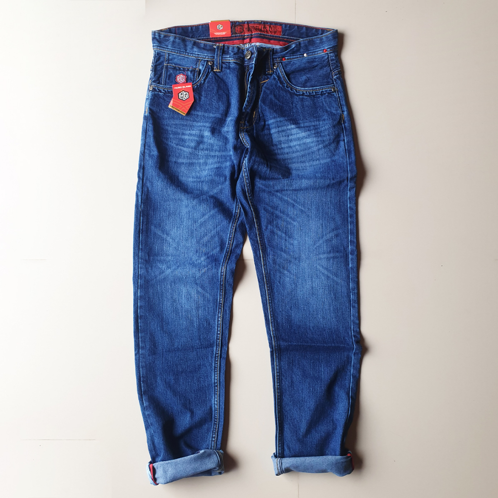 HUGO GLASS - Celana Jeans original wiscer terbaru bluewosh premium denim