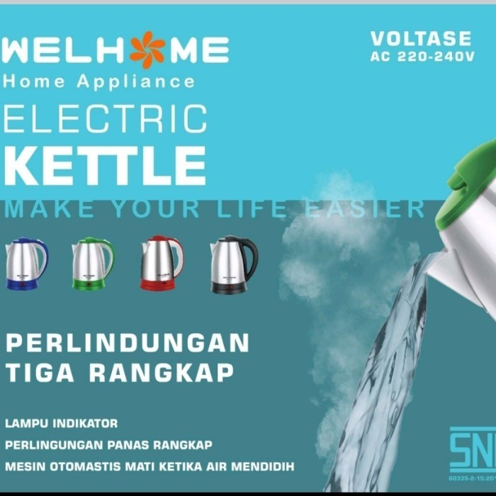 Kettle Teko Listrik 2L Pemanas Air Stainless Otomatis - Welhome WLT-502