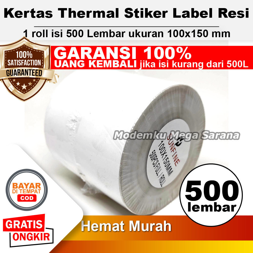 500 Lembar - Kertas Thermal Stiker Label Resi 100x150 mm Sleman Jogja