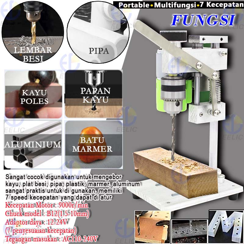 Tivana Home Eelic Meb-Meja01 Mesin Bor Duduk Mini Mesin Variabel Kecepatan Chuck 1.5-10 Mm Diy Kayu