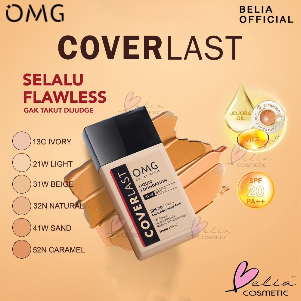 ❤ BELIA ❤ OMG CoverLast Liquid Foundation Alas Bedak | Oh My Glam | SPF 20 PA++ Oil Control Long Lasting 8H* | Medium to Full Coverage | 25ml | oh my glow