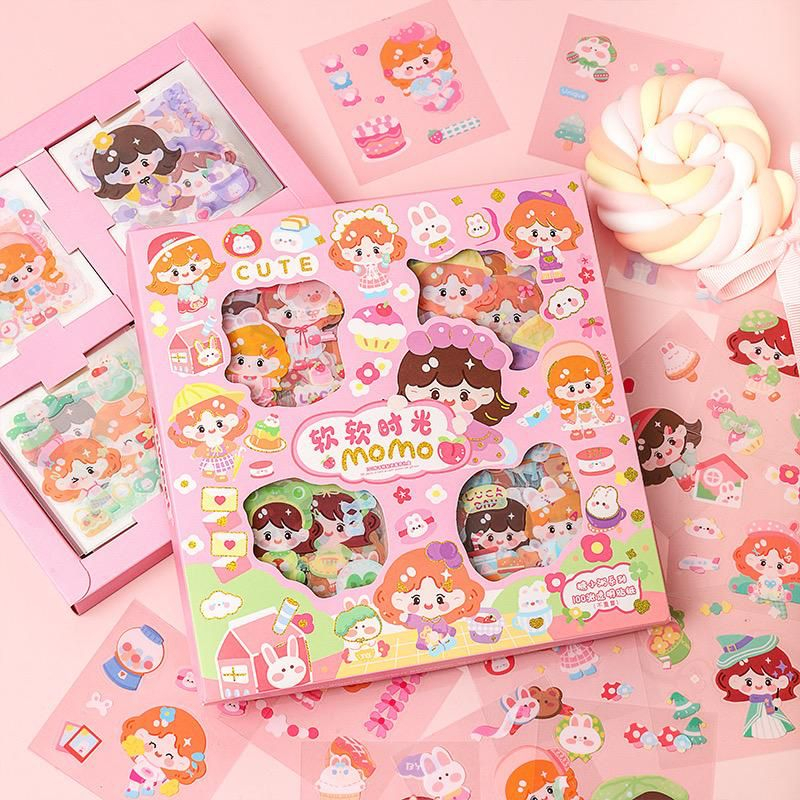 stiker MOMO stiker tumblr waterproof  isi 100 lembar stiker Kartun Korea Lucu Anti Air Dekorasi DIY Stiker Aesthetic set handBook scrapbook