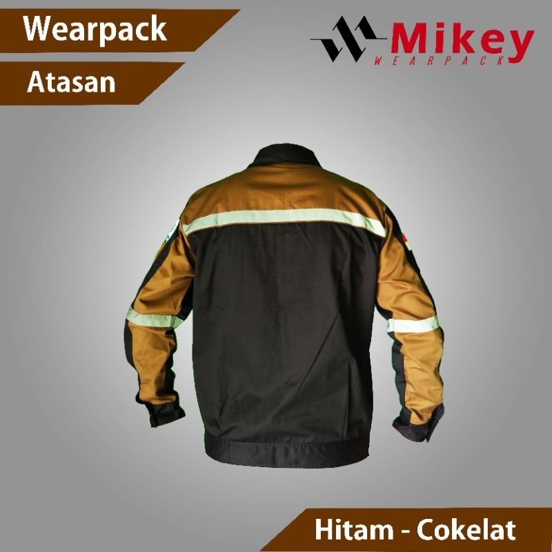 Wearpack Atasan Kemeja Proyek Baju Kerja Lengan Panjang Hitam Kombinasi Cokelat