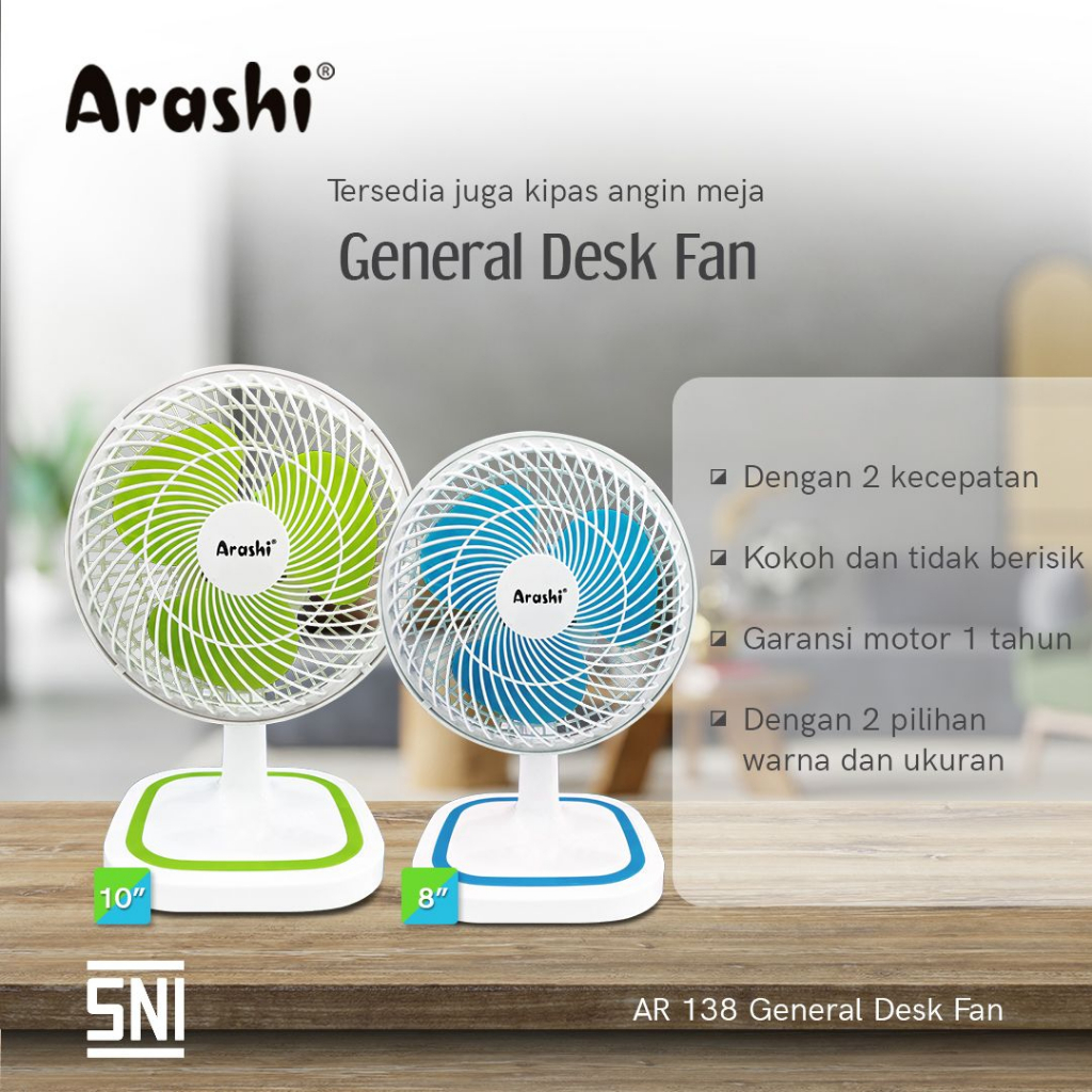 Arashi Kipas Angin Meja Listrik 8 Inch Duduk Desk Fan Arashi 8&quot; (Bisa Putar Kiri kanan)