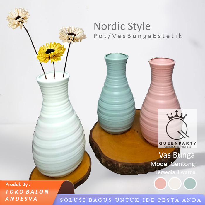 Vas Bunga Plastik Gentong / Pot Bunga Estetik / Hiasan Dekorasi Rumah / Pot Nordic Estetik