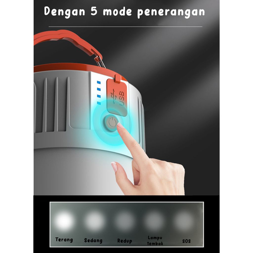 Lampu Camping/Emergency/Angkringan/Darurat Rechargeable Waterproof LED Tenaga Surya Bisa Powerbank