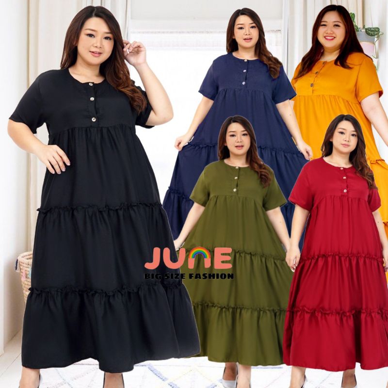 JUNE DRESS MAXI JUMBO REMPEL SUSUN BUMIL BUSUI FRIENDLY 3XL LD 120