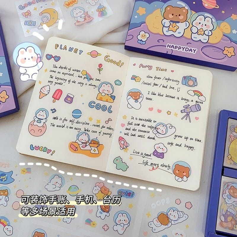 C104 Sticker Waterproof Sticker Momo Dapat Box Isi 100 Lembar / Stiker KARTUN Korea Lucu Anti Air Dekorasi Handbook Scrapbook