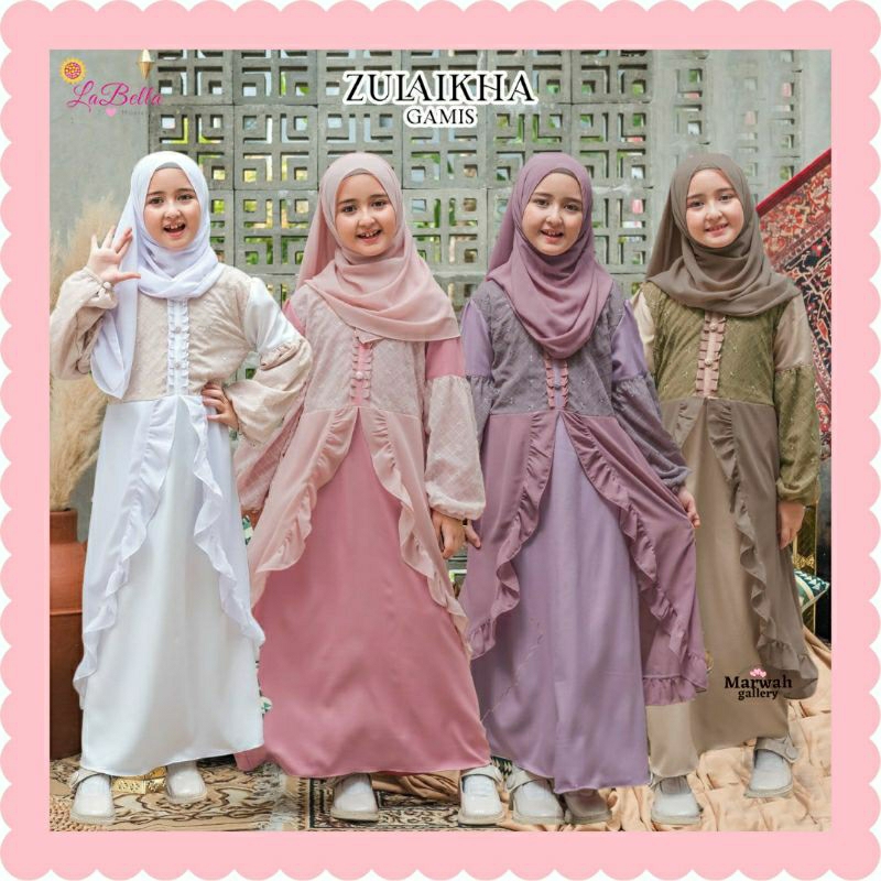 ABAYA PUTIH ANAK PEREMPUAN TERBARU ZULAIKHA BY LABELLA GAMIS ANAK PEREMPUAN 6 8 10 TAHUN