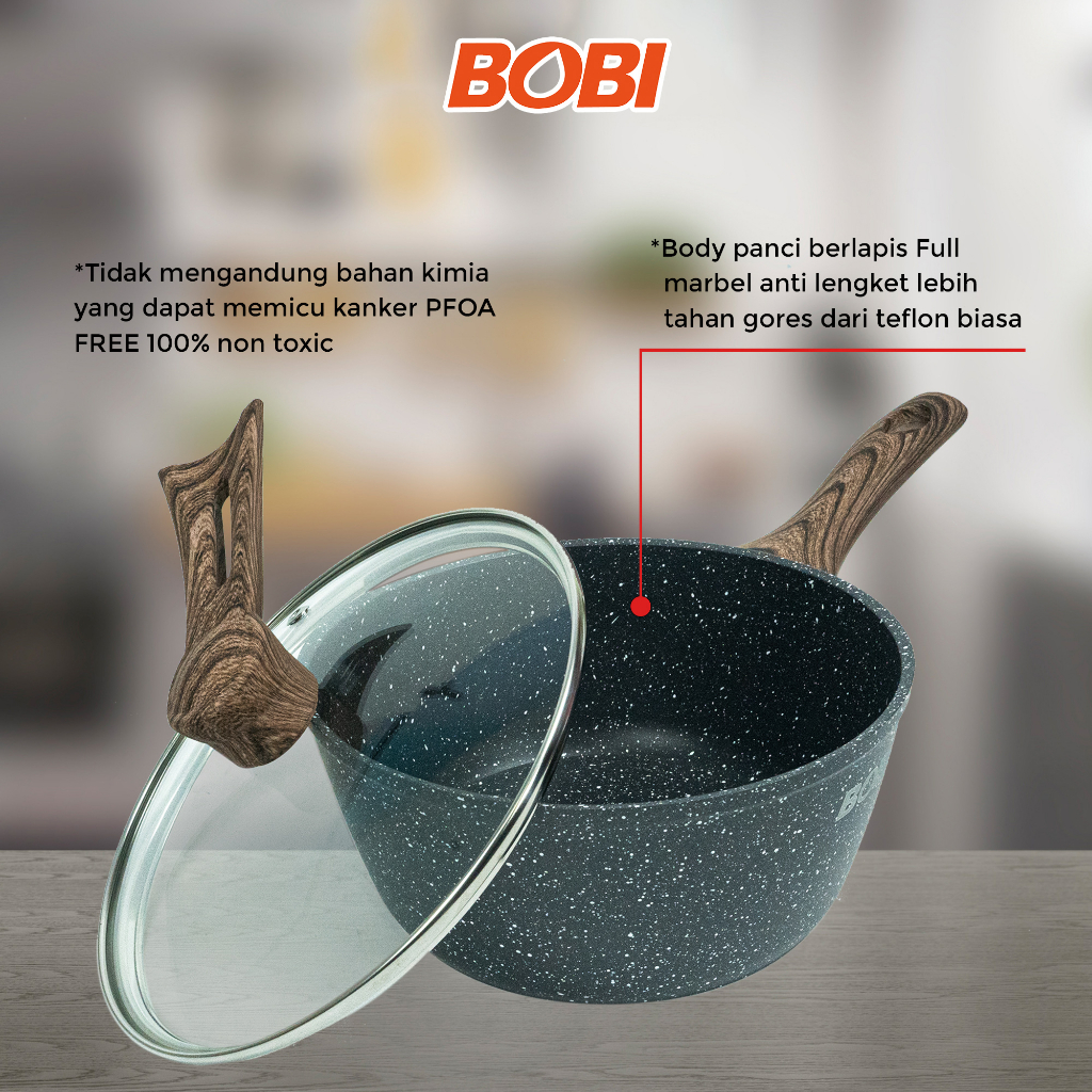 Saucepan Cookware 18cm kode BB-S-18 // Panci Anti Lengket Pan Kuah Masak Goreng BOBI - Warna Random