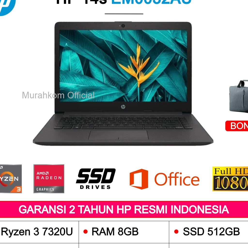 Laptop HP 14 EM0032AU/EM0014AU RYZEN 3 7320 8GB 512GB SSD W11+OHS 14&quot; FHD