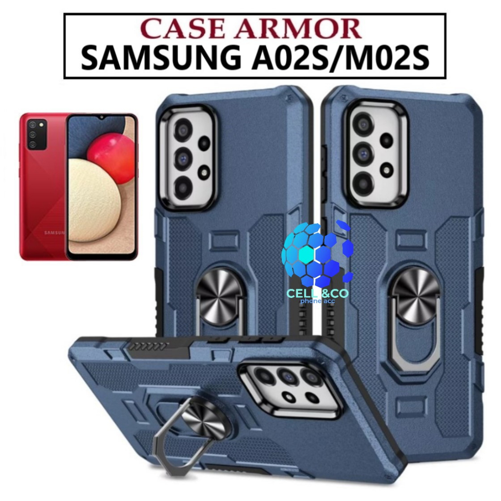 Case Armor SAMSUNG A02S/M02S Iring Cincin Magnetic Kesing Hp Protect kamera Premium Hard Case Standing Robot Pelindung Kamera