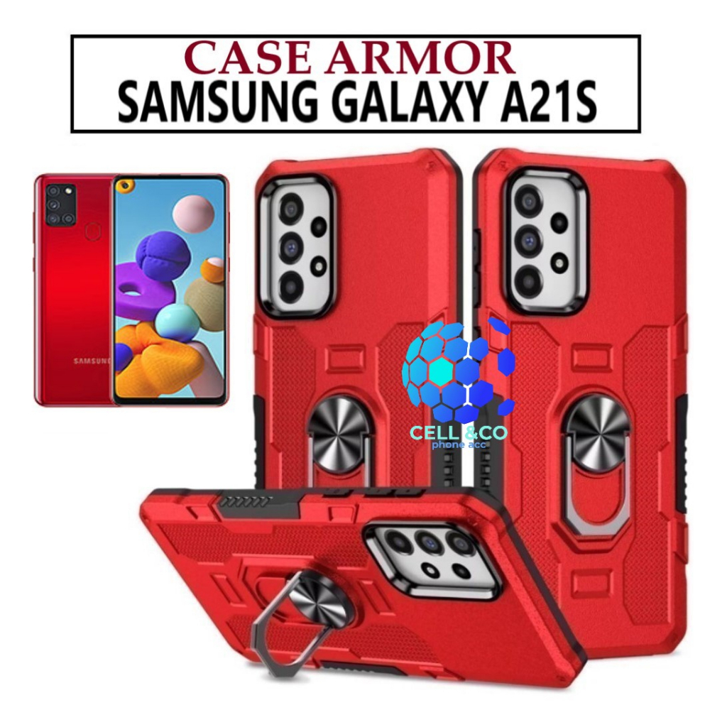 Case Armor SAMSUNG A21S Iring Cincin Magnetic Kesing Hp Protect kamera Premium Hard Case Standing Robot Pelindung Kamera