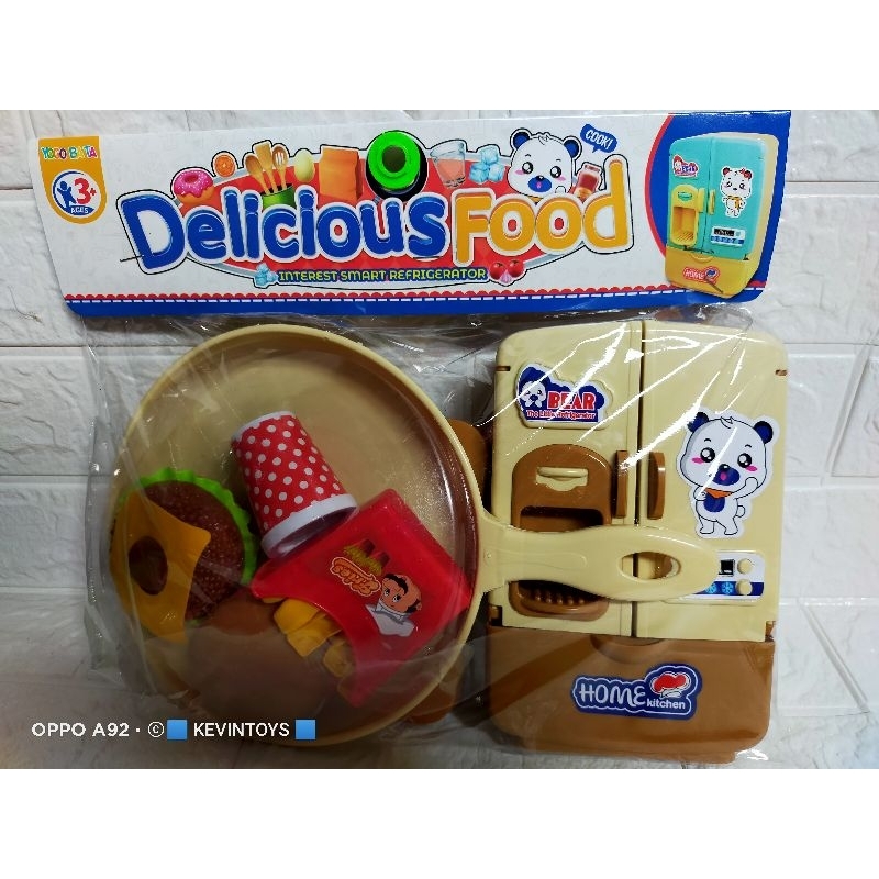 YK 32 Mainan teflon burger dan kulkas mainan 2pintu bisa di buka / mainan delicious food set / mainan refrigerator