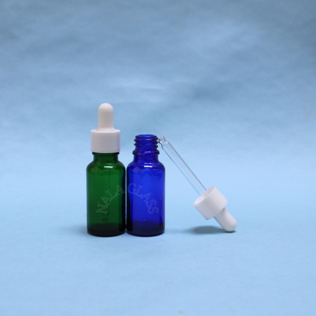 BOTOL PIPET 20ML KACA HIJAU &amp; BIRU /BOTOL SERUM 20ML RING PUTIH SMOOTH