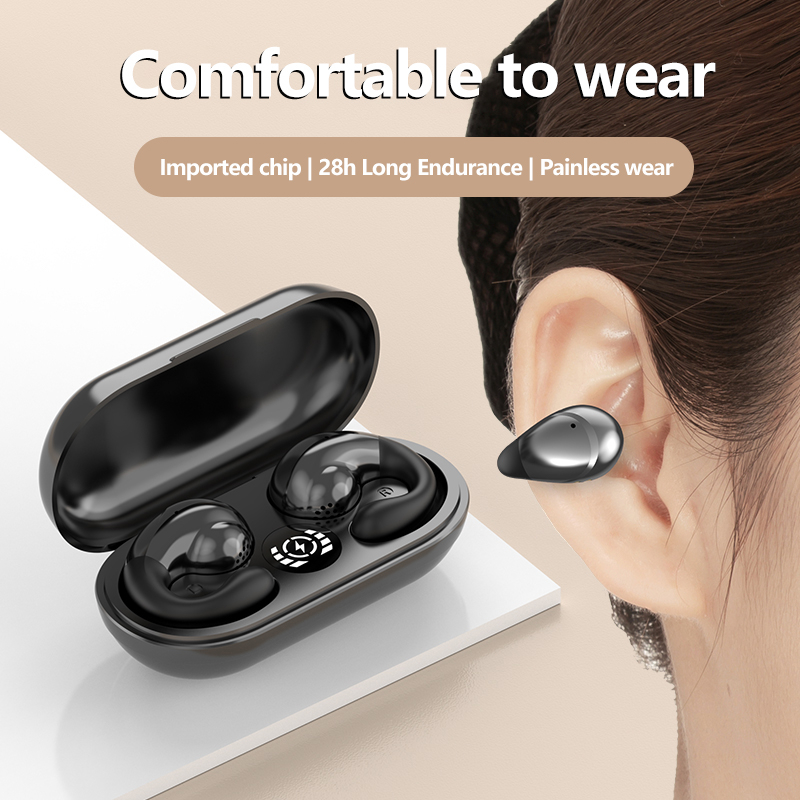 (COD) T20B Bone Conduction Bluetooth 5.3 Earphones Ear Clip Earring Wireless Headphones with Mic Calling Touch Control Sports Headsets