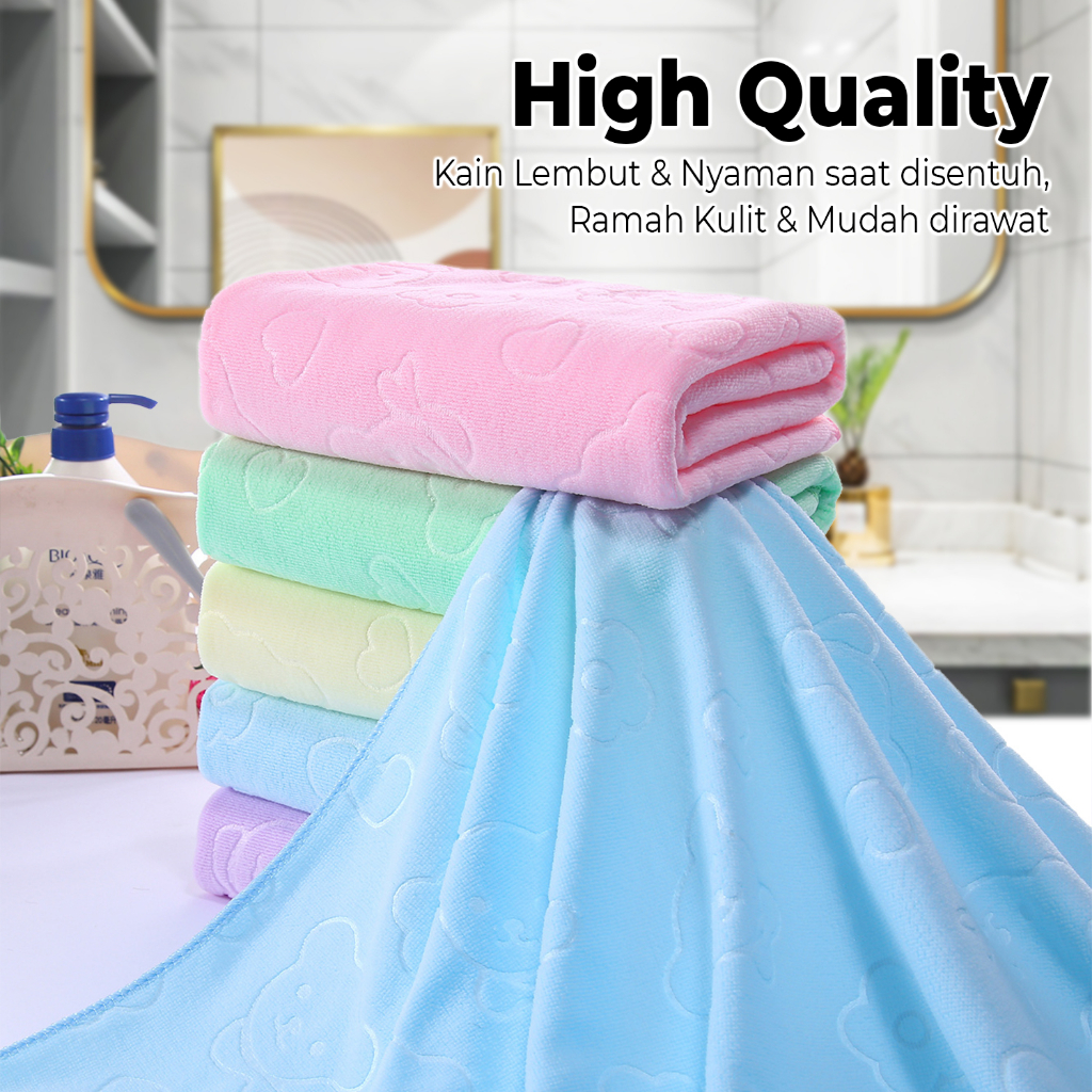 Handuk Mandi Jumbo Anak Lembut Halus Nylon Bath Towel Ukuran 70x140cm Motif Embos Bear Premium Perlengkapan Mandi Rumah Tangga Import Terbaru - H16 - Luckystar