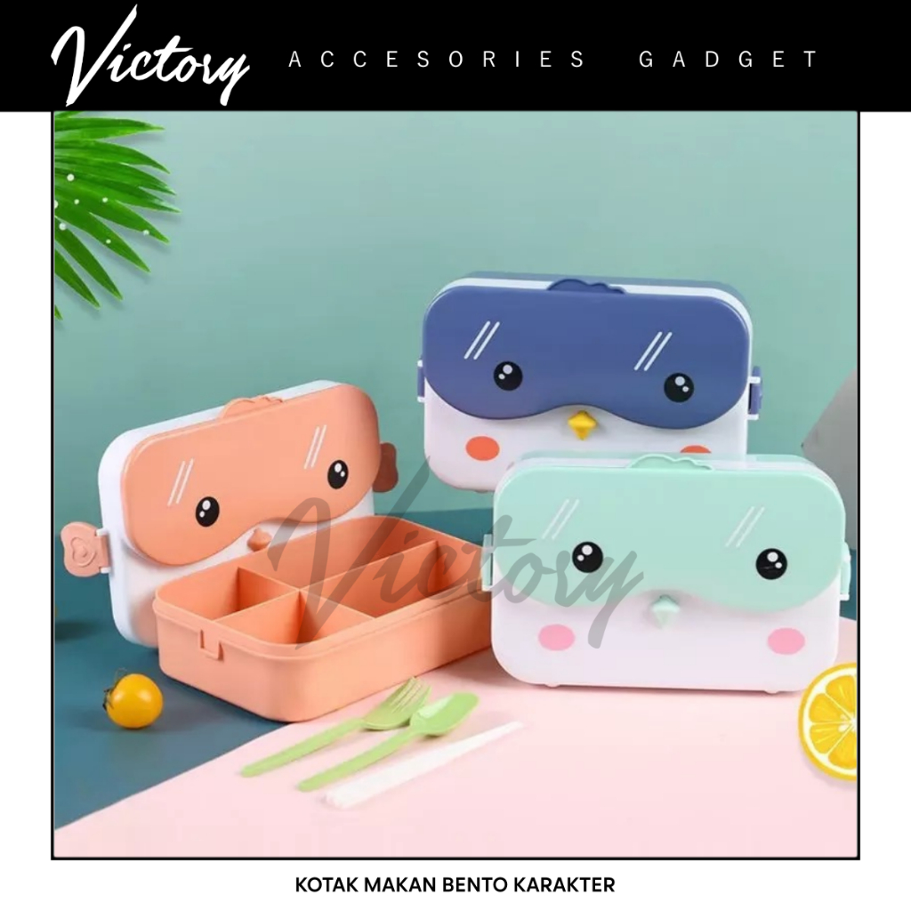 Victory Kotak Makan Siang Bento Portabel Bentuk Persegi Panjang Bahan Plastik Anti Bocor Untuk Anak Sekolah / Kotak Makan Viral Model Karakter