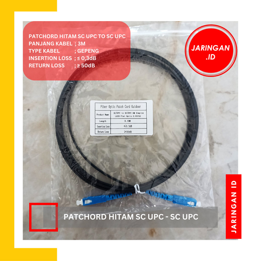 PATCHORD HITAM BERKUALITAS SC UPC 3M - 3MM