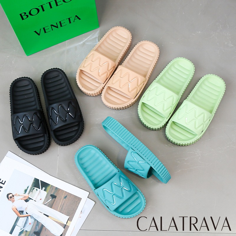 Sandal Slop Wanita Motif Garis 1998-1 PVC Import Premium Calatrava