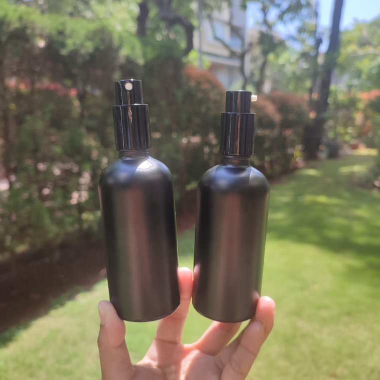 Botol Hitam Doff 100ml Botol Spray Skincare Botol Pump Black Botol Kaca Hitam Frosted Pump Botol Lot