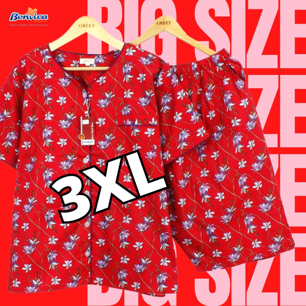 BAJU TIDUR BIG SIZE JUMBO XXXL CELANA 3/4 KATUN JEPANG GREET BANYAK MOTIF