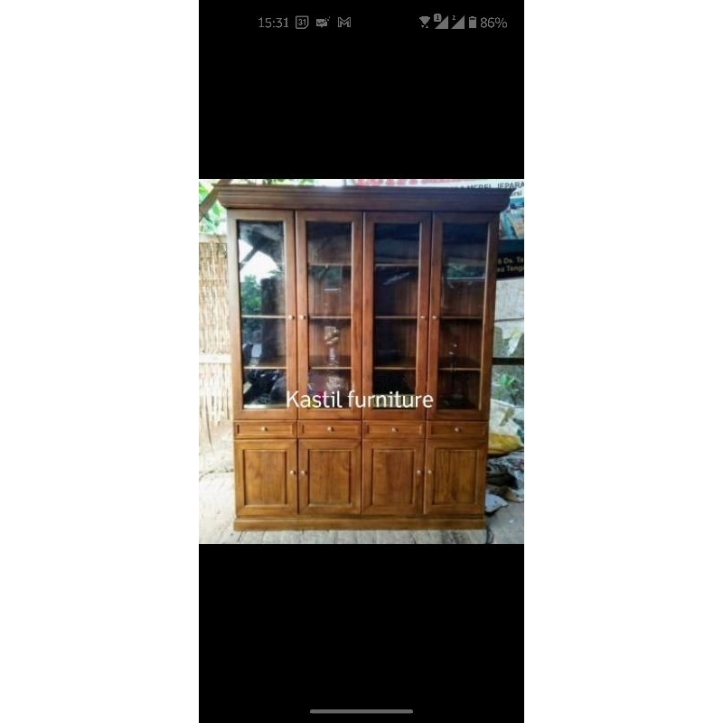 lemari buku jati 4 / 3 pintu rak buku jati