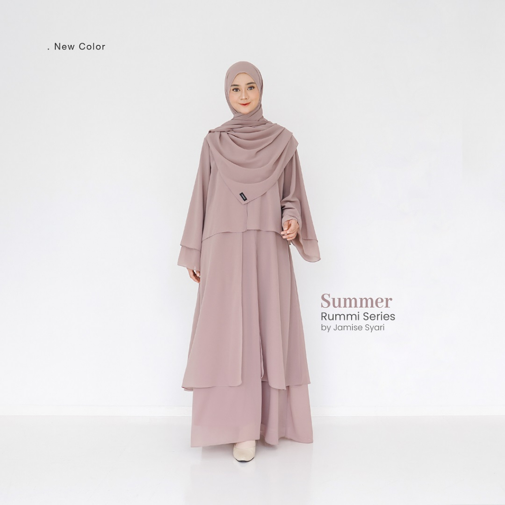 Jamise | Rummi Series New Color - Gamis Set Ceruty Layer-Summer