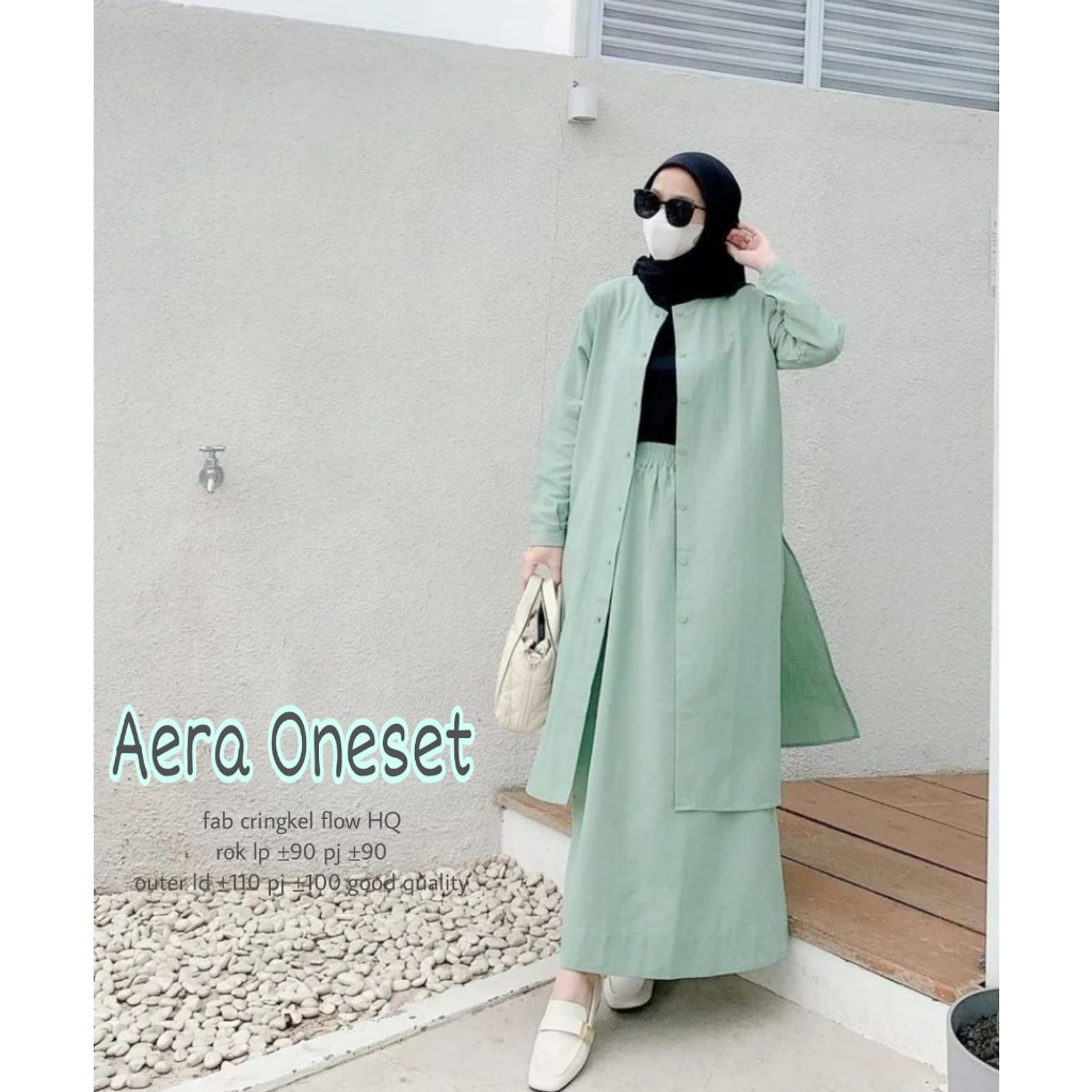 Aera One Set Setelan Rok Outer Full Kancing Depan Bahan Crinkle Airflow Polos