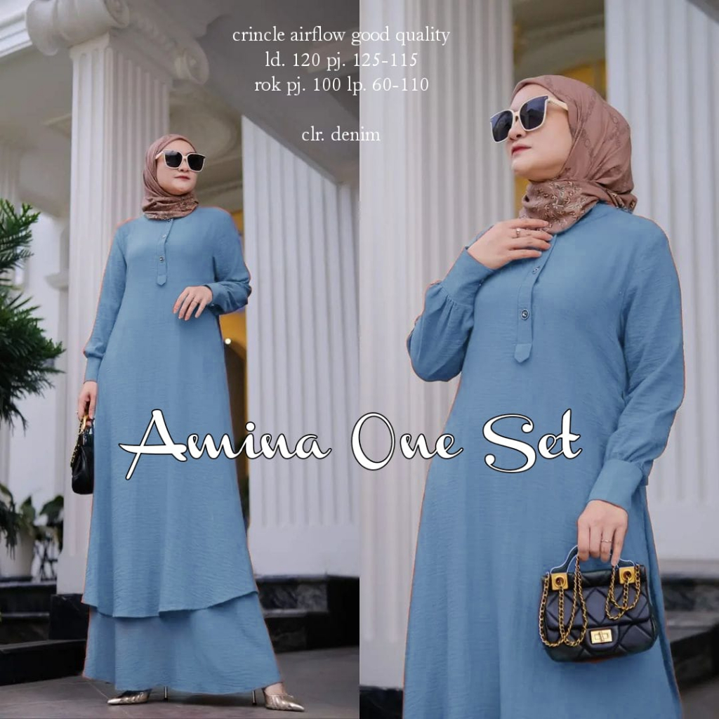 Amina One Set Setelan Wanita Muslim Crinkle Airflow Good Quality