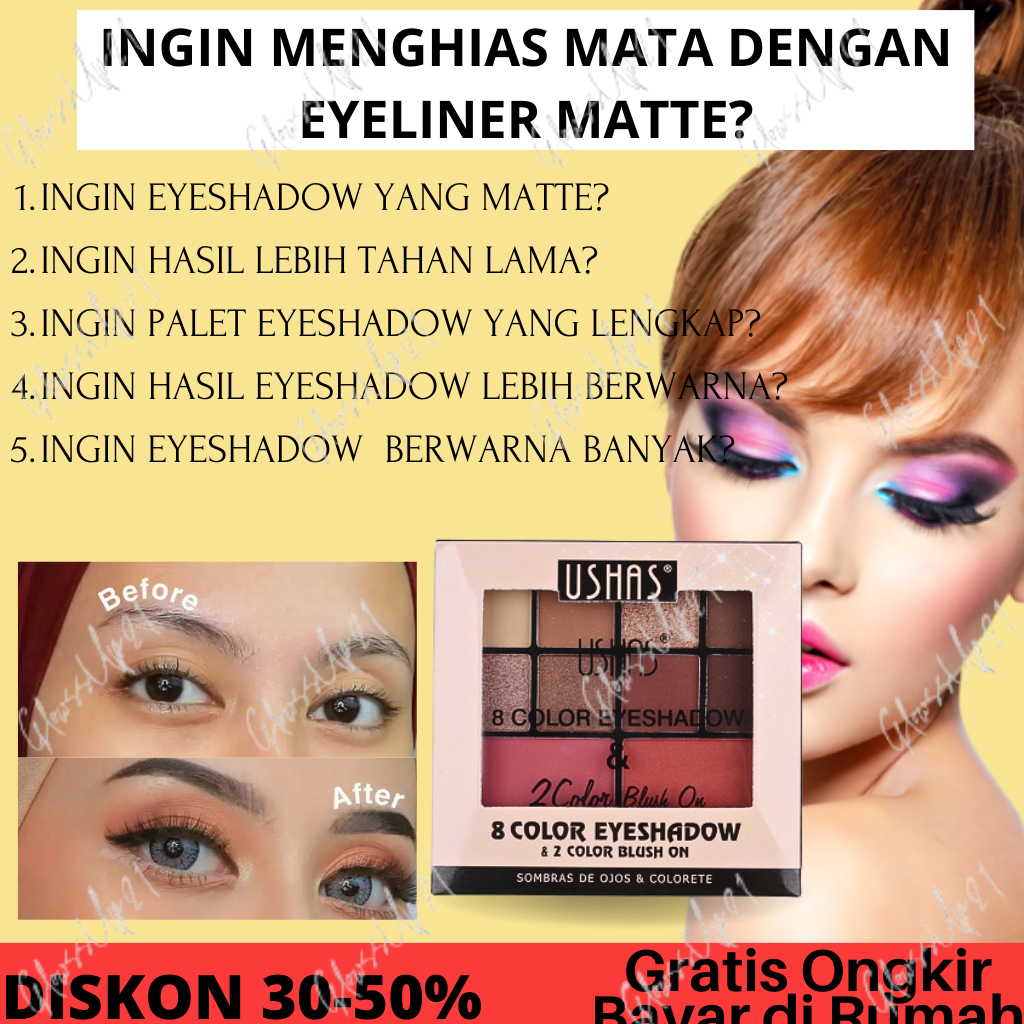 USHAS EYESHADOW 8COLOR+2 BLUSH ON - EYESHADOW PALLETE USHAS - 01