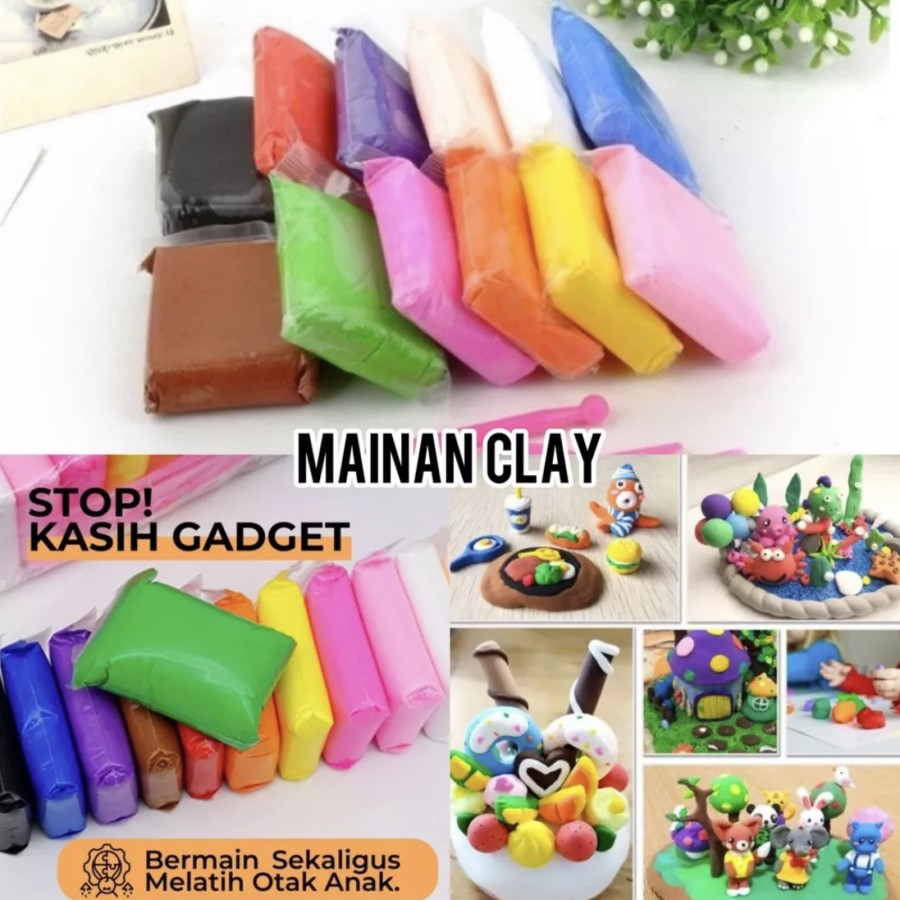 Clay Mainan Anak isi 12pcs / Mainan Edukasi Lilin Anak / Polymer Clay - Clay isi 12pcs