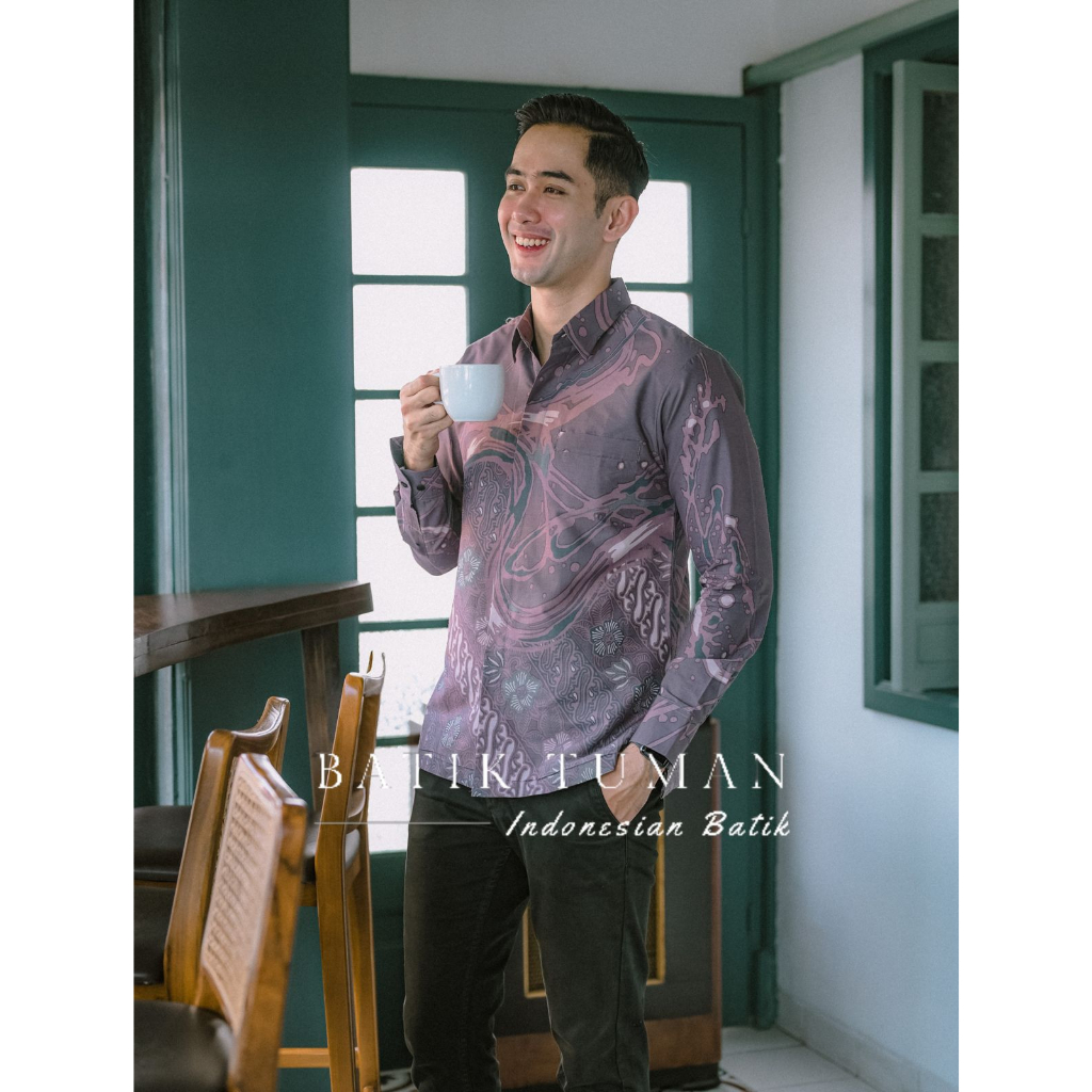 KEMEJA ADIPATI MAUVE LIGHT PURPLE  Batik Pria Mauve Light Purple Pastel Katun Halus Lengan Panjang