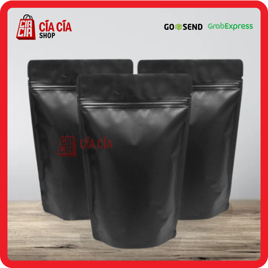 Kemasan Standing Pouch Zipper Alu Hitam, Food Grade Kedap Cahaya 13x20