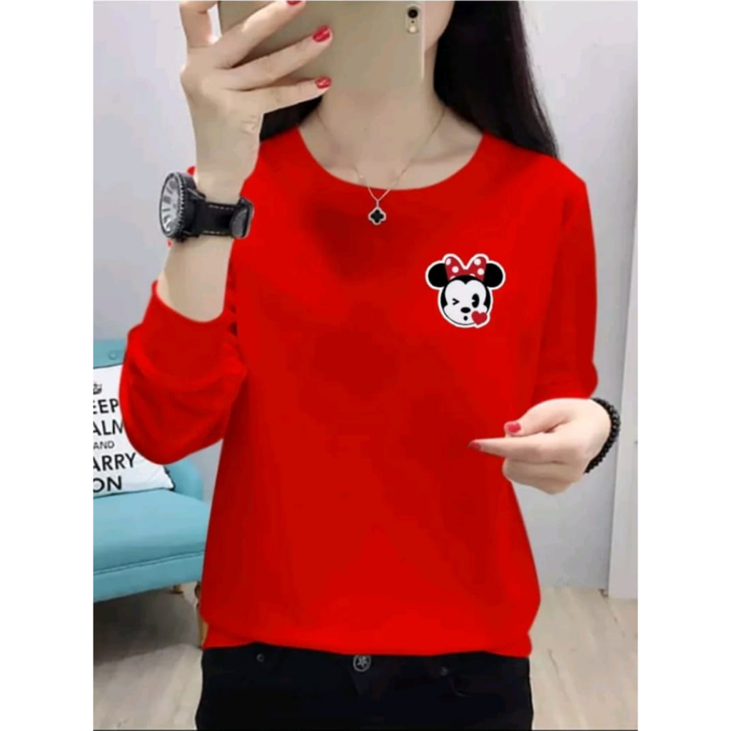 BAJU ATASAN TRENDY MINNIE MOS WANITA-KAOS WANITA LENGAN PANJANG MASA KINI DAN TERLARIS