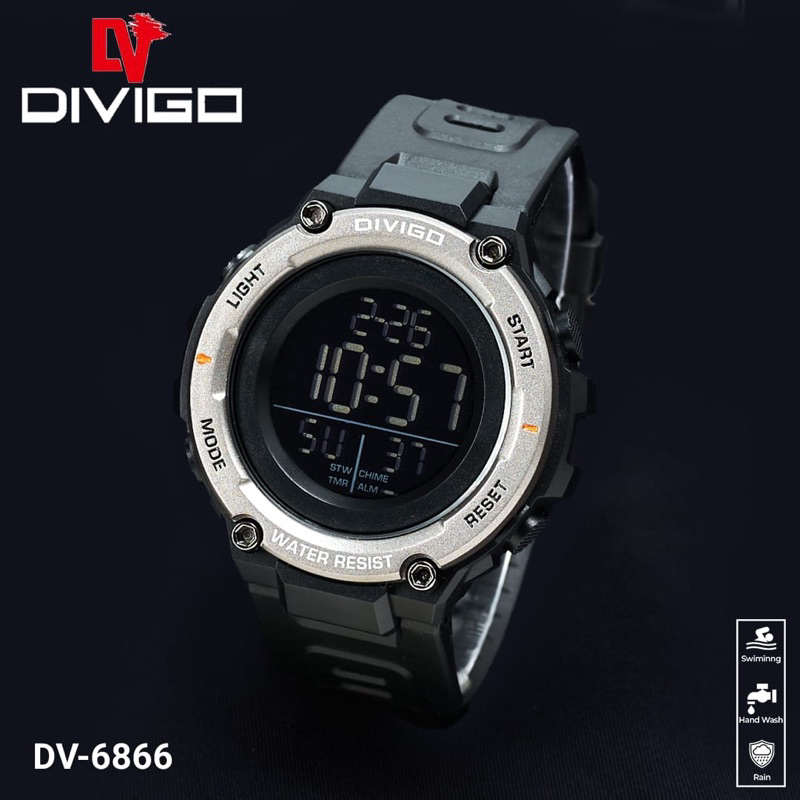 (Cod)Jam Tangan Pria Divigo/DV-6866 Digital Anti Air/Water Resist 3ATM Strap Rubber/Karet(Dikirim Jakarta)